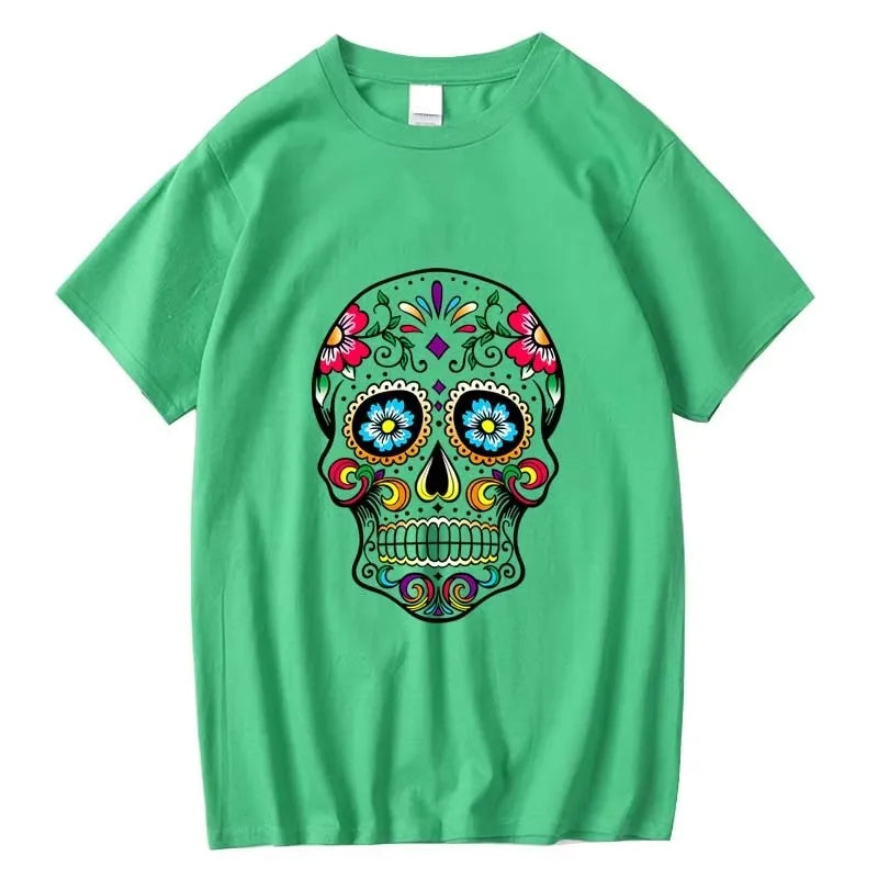 Men’s Skull Print Street Style T-Shirt | 100% Cotton, Loose Fit, Summer Casual Tee