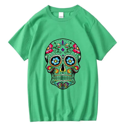 Men’s Skull Print Street Style T-Shirt | 100% Cotton, Loose Fit, Summer Casual Tee