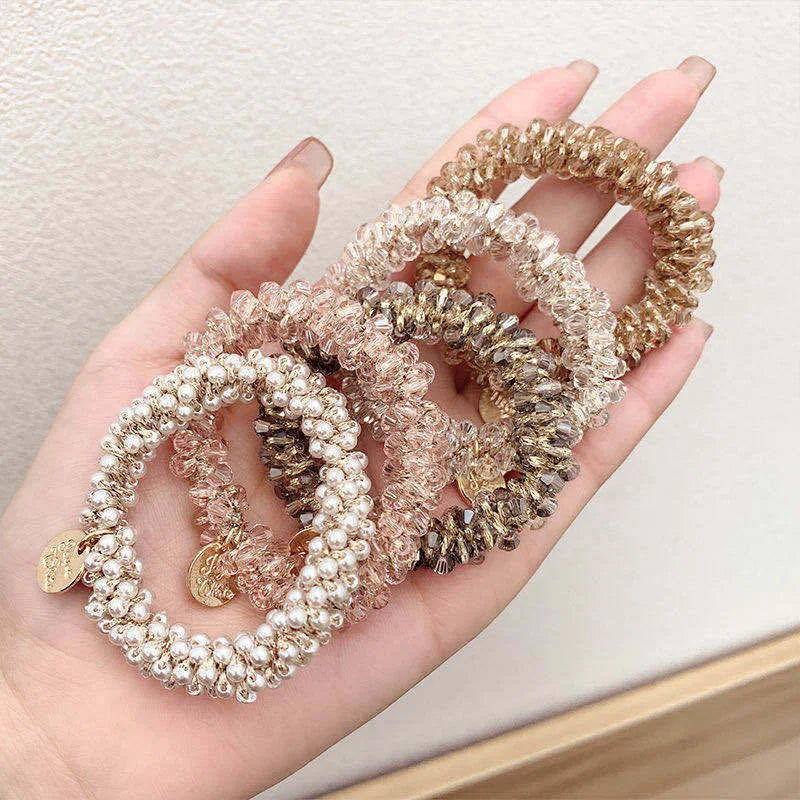 Faux Pearl Crystal Hair Ties
