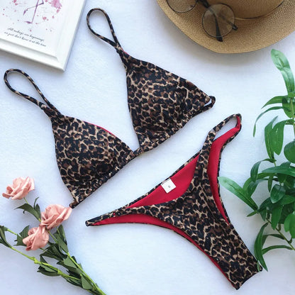 High Cut Leopard Print Push Up Bikini
