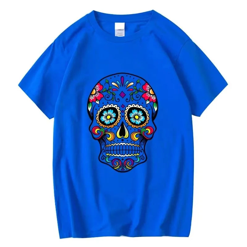 Men’s Skull Print Street Style T-Shirt | 100% Cotton, Loose Fit, Summer Casual Tee