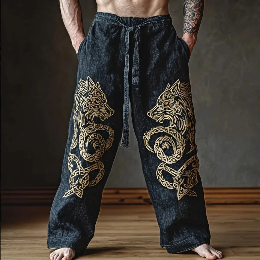 Men’s Retro Viking Celtic Skeleton 3D Printed Casual Drawstring Pants