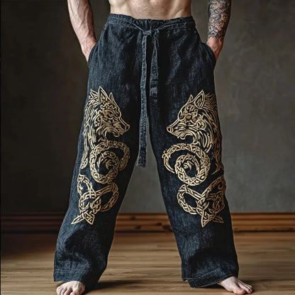 Men’s Retro Viking Celtic Skeleton 3D Printed Casual Drawstring Pants