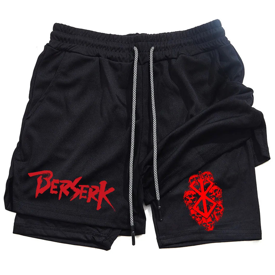 Anime Berserk Print Men’s 2-in-1 Running Shorts