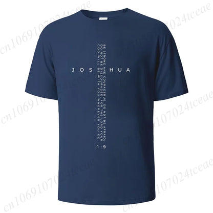 Be Strong and Courageous Bible Verse Tee, Minimalist Cross Christian Shirt T-Shirts, Inspirational Scripture Tops Gift for Faith