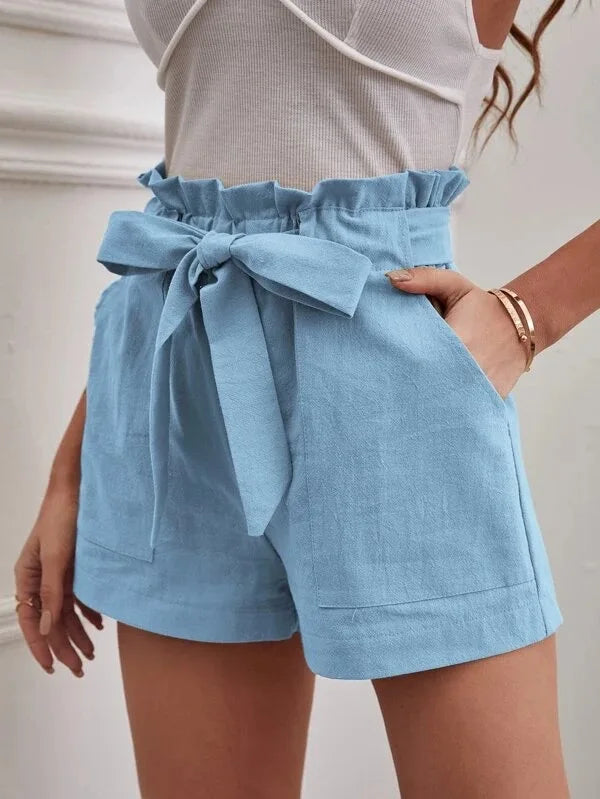 Women’s Summer Linen-Look Casual Shorts | High Waist, Wide Leg, Loose Fit