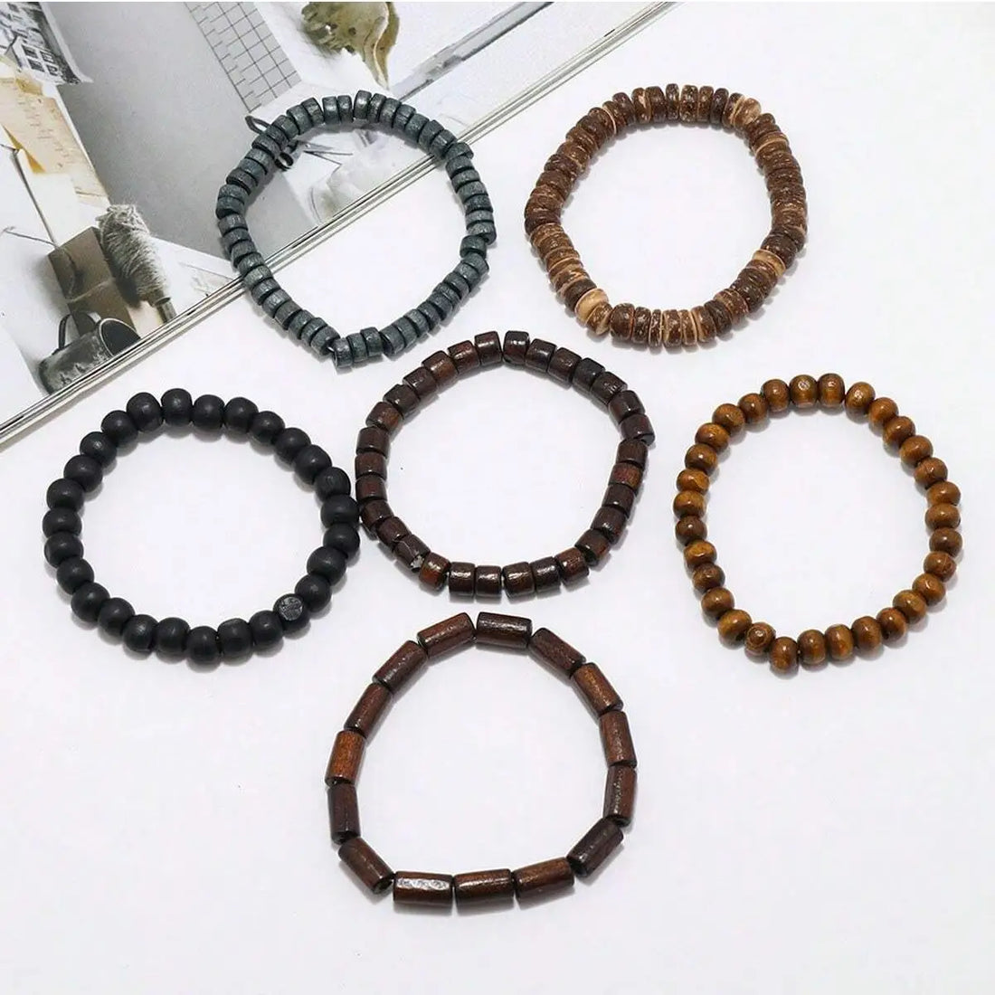 Wooden & Braided Leather Wrap Bracelets