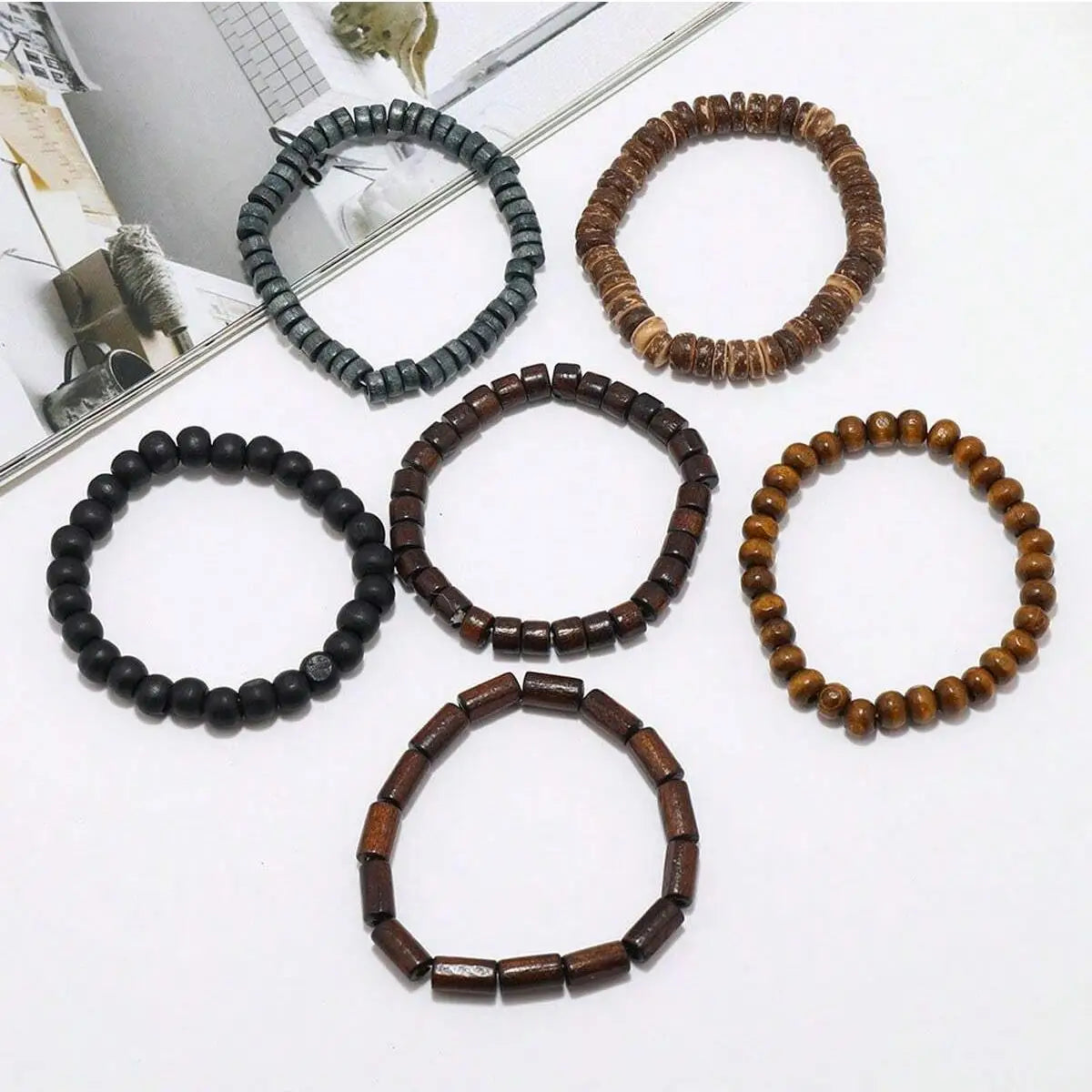 Wooden &amp; Braided Leather Wrap Bracelets