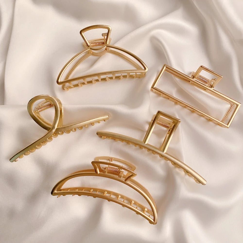 Gold Hollow Geometric Metal Hair Clip for Women