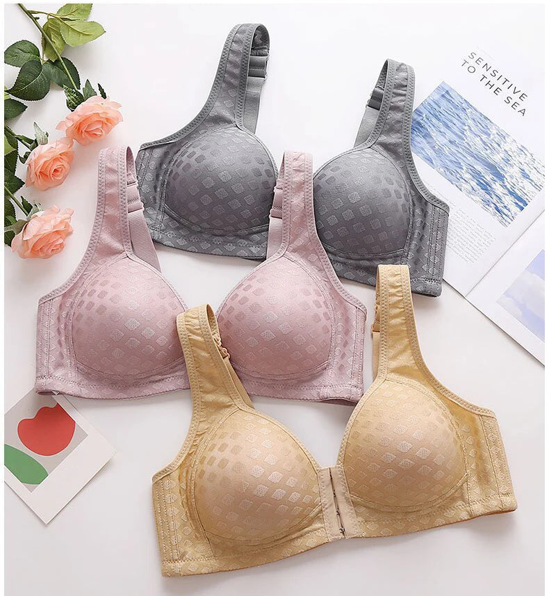 FallSweet Plus Size Front Closure Seamless Push-Up Bralette | Plaid Print, Wireless Comfort Bras