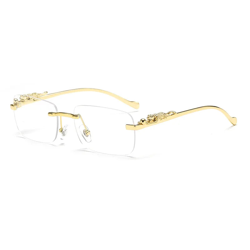 Square Rimless Sunglasses – Retro Cut Edge Small Frame UV400 Designer