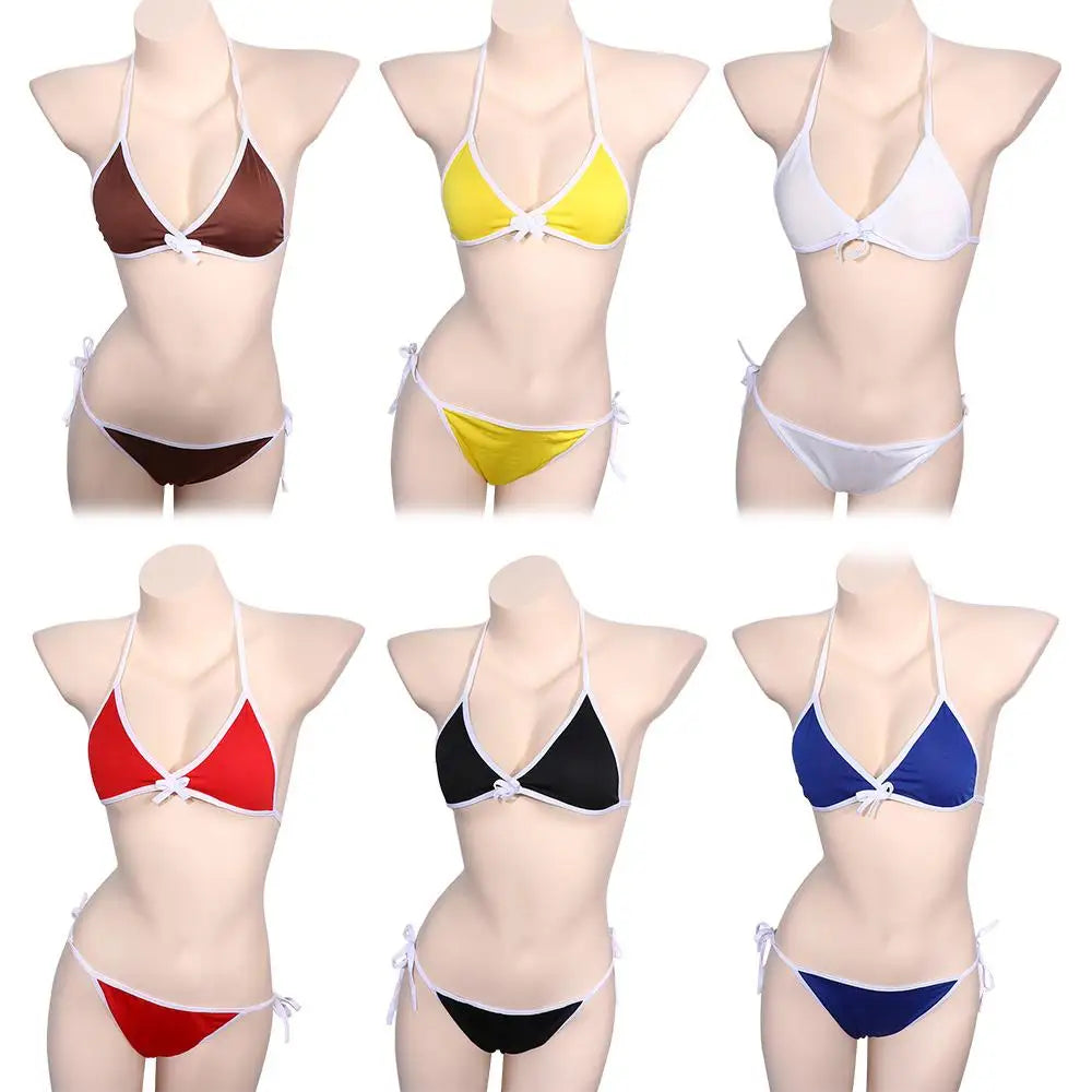 Contrast Binding Triangle Bikini Swimsuit