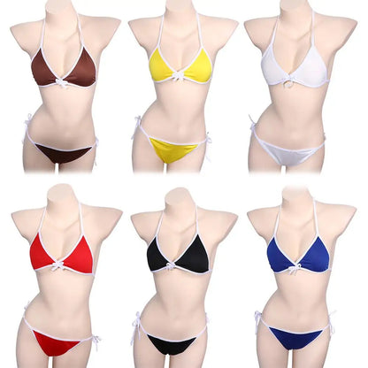 Contrast Binding Triangle Bikini Swimsuit