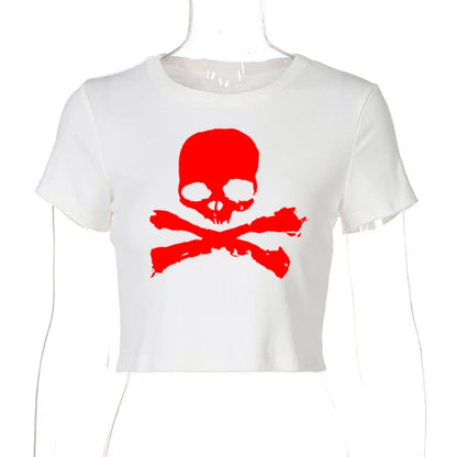 Vintage Grunge Skull Graphic Crop Top | Y2K Gothic Punk Tee