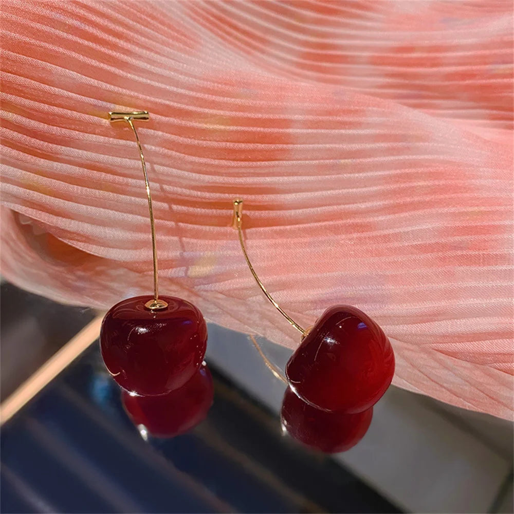Trendy Acrylic Cherry Drop Earrings