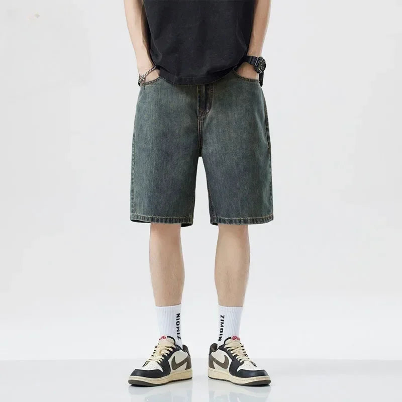 2025 Summer Classic Shorts Jeans Men Denim Pants Straight Stretch Casual Cool Thin Knee Length Blue Fashion Brand Daily Trousers