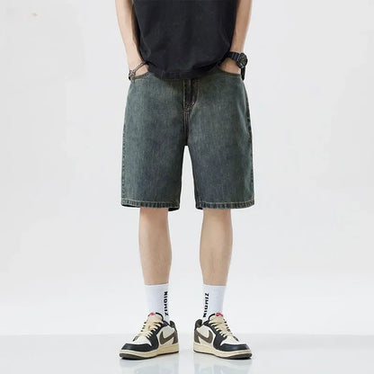 2025 Summer Classic Shorts Jeans Men Denim Pants Straight Stretch Casual Cool Thin Knee Length Blue Fashion Brand Daily Trousers