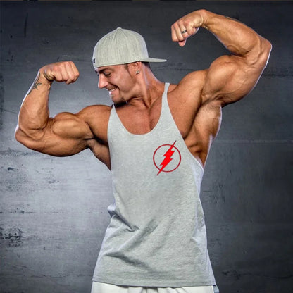 Men’s Cotton Lightning Graphic Y-Back Tank Top – Gym &amp; Workout Vest
