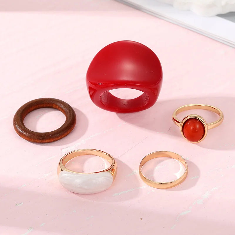 Retro Resin &amp; Enamel Rings Set for Women