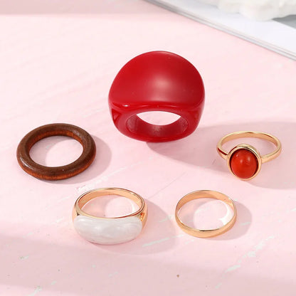 Retro Resin &amp; Enamel Rings Set for Women