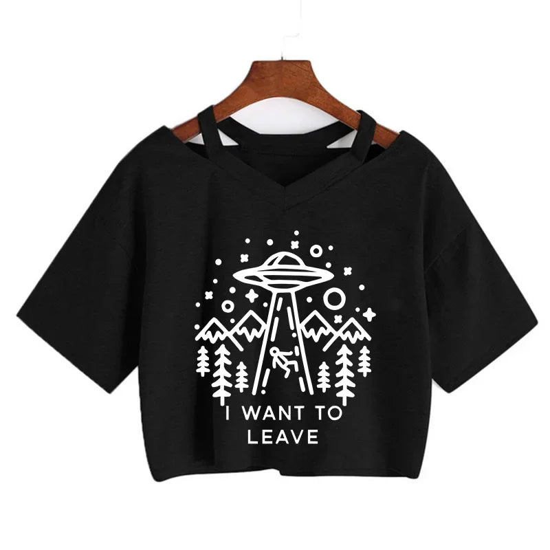 Y2K Graphic Cropped T-Shirt for Women | Harajuku Gothic Korean Style Tee