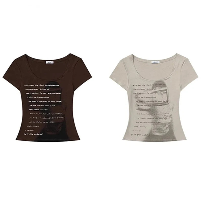 Retro Skinny Fit Letter Print T-Shirt for Women