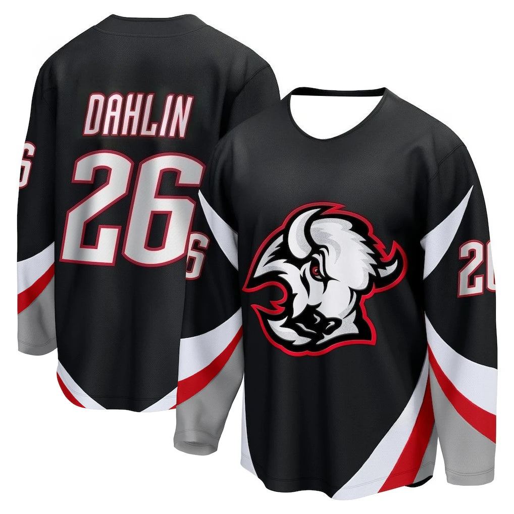 Black Hockey Jersey with Buffalo Logo | 3D HD Print Long-Sleeve Sports T-Shirt