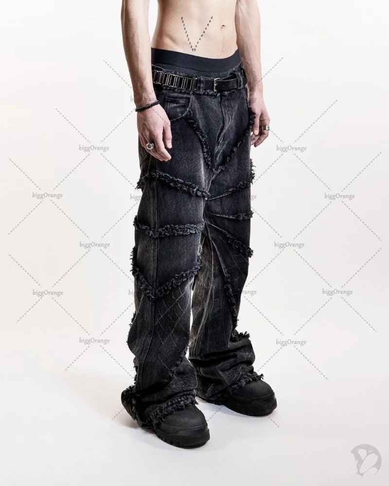 Punk Black High Waist Oversized Jeans for Men