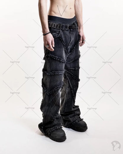 Punk Black High Waist Oversized Jeans for Men
