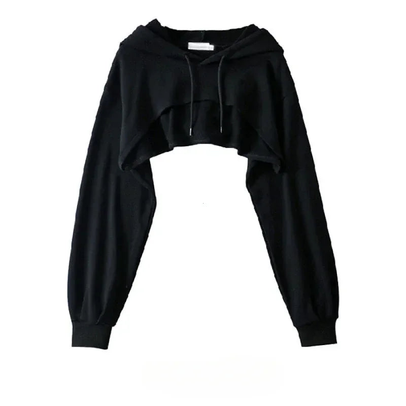 Irregular Crop Hoodie for Women – Ultra Short Long Sleeve Pullover