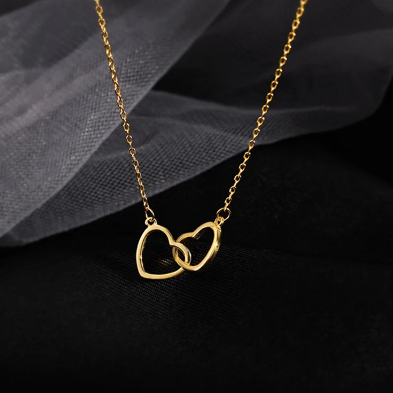 Double Heart Gold Stainless Steel Choker for Women &amp; Couples