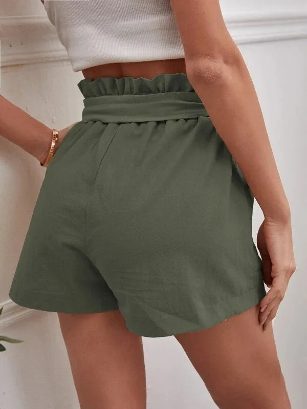 Women’s Summer Linen-Look Casual Shorts | High Waist, Wide Leg, Loose Fit