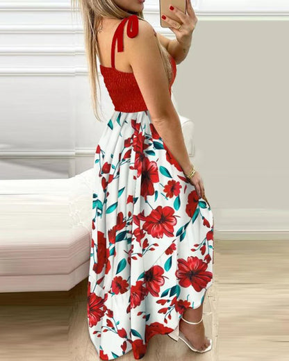 Summer Sexy Spaghetti Strap Floral Print Maxi Dress for Women