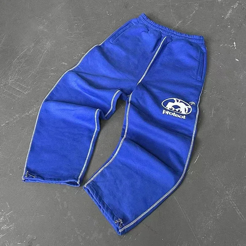Man Y2k Pants Joggers Men Streetwear Embroidered Pink Long Sweatpants Cargo Clothing Casual Police Trousers American Harajuku