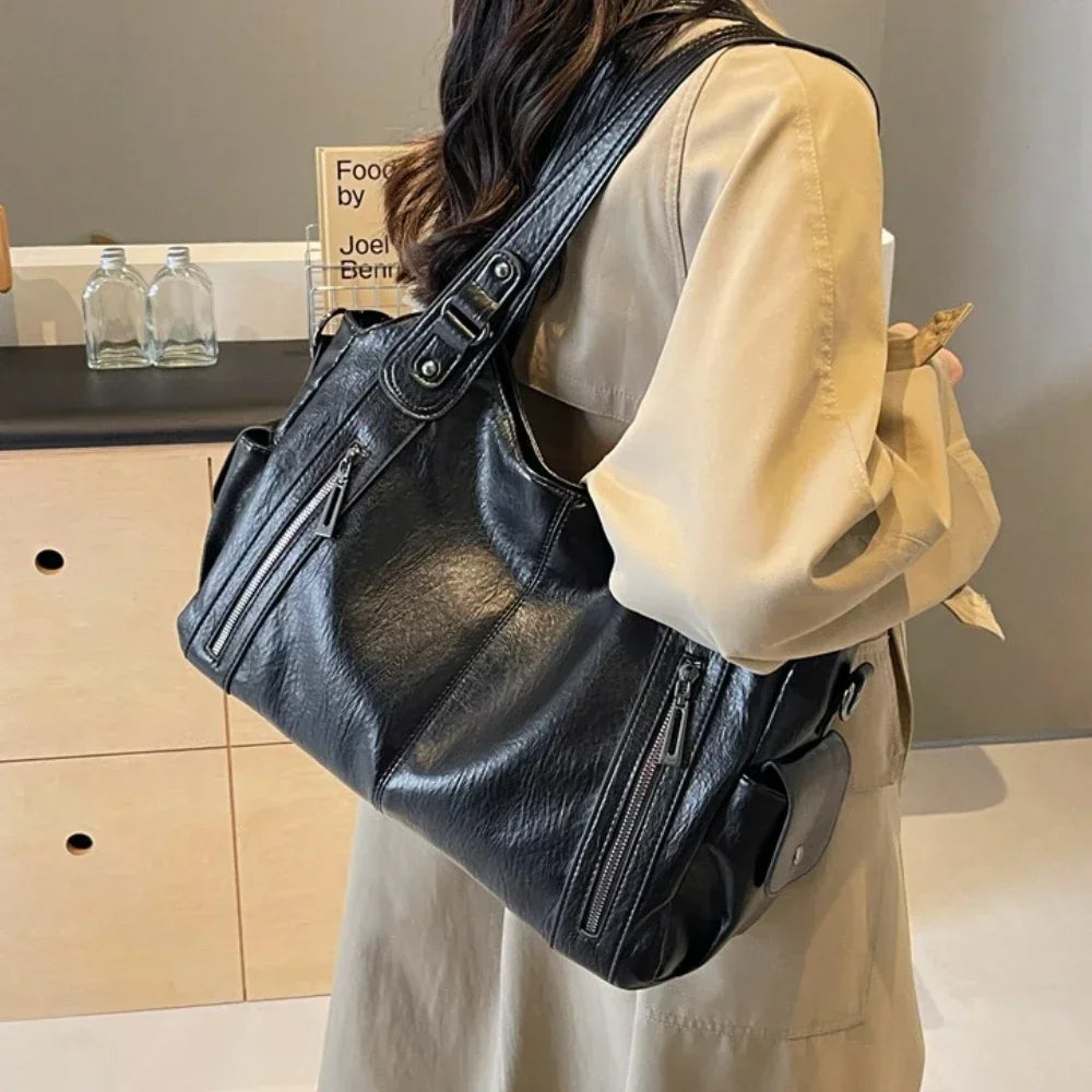 Contrasting Color PU Leather Shoulder Bag