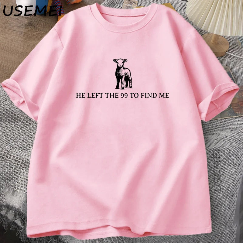 Retro Religious T-Shirt He Left The 99 T Shirt Christian Bible Verse Tshirt Faith Cotton Short Sleeve Graphic T Shirts Tops
