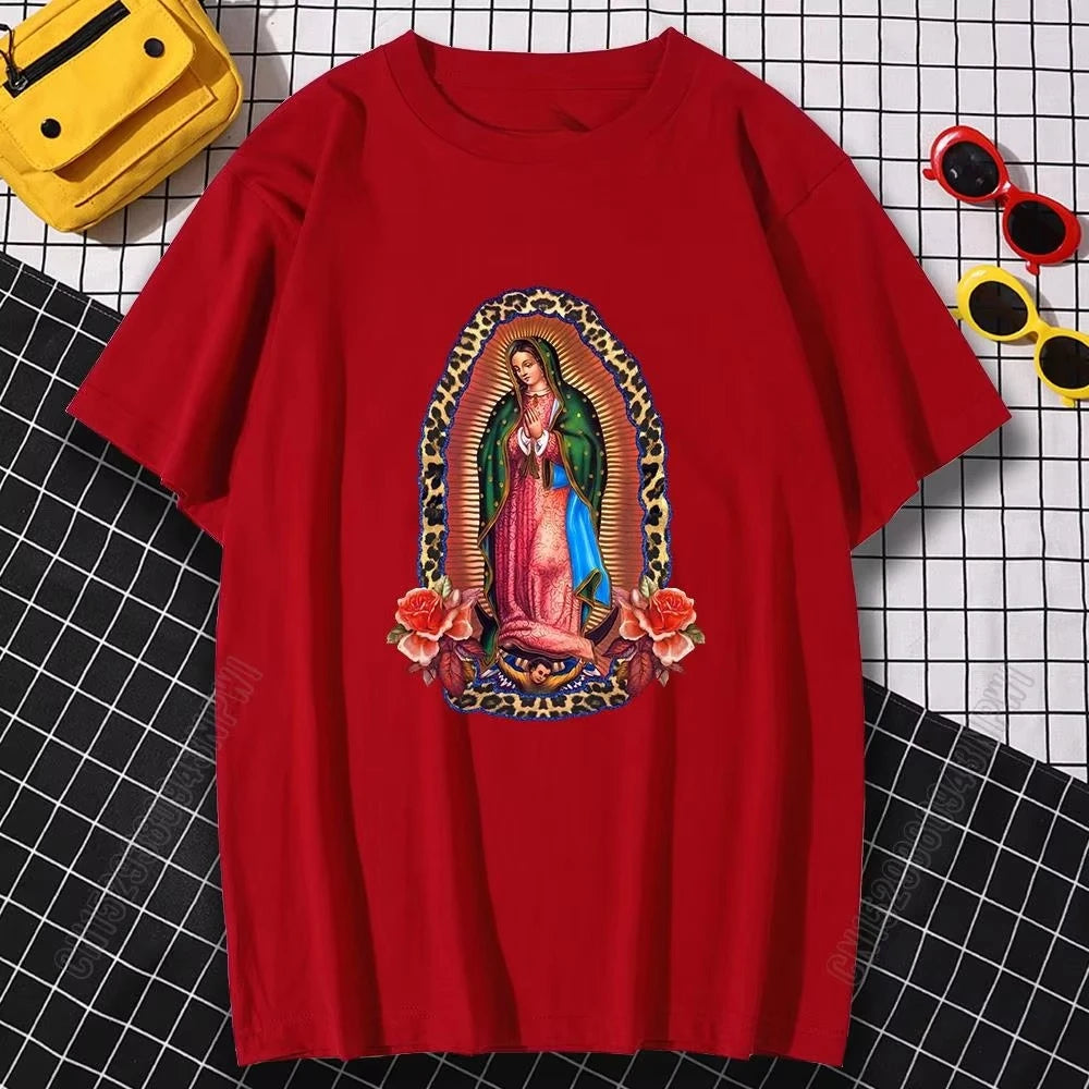 Man Woman T-Shirts Virgin Mary of Guadalupe Cotton Oversized Tops Hip Hop Loose Streetwear Tee Harajuku