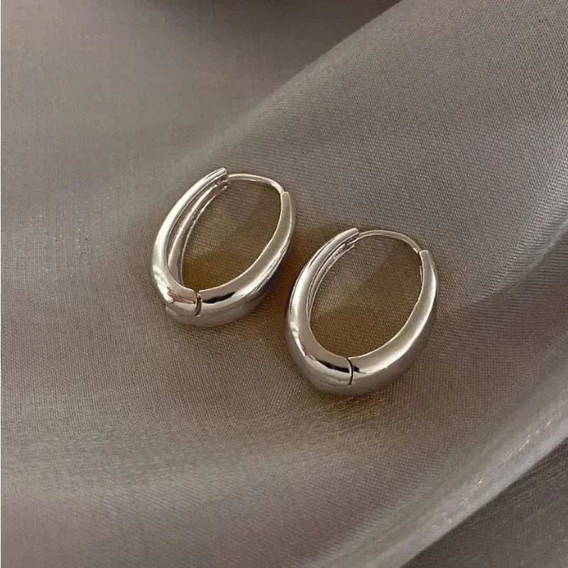 Minimalist Geometric Trendy Oval Design Gold Hoop Earrings for Women