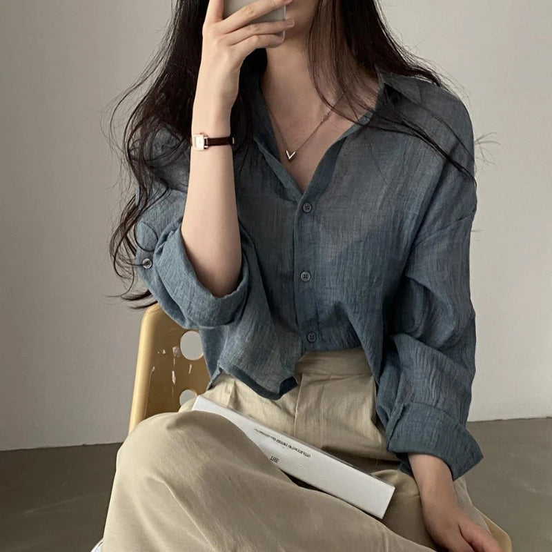 Trendy Anti-UV Pure Color Shirt Blouse