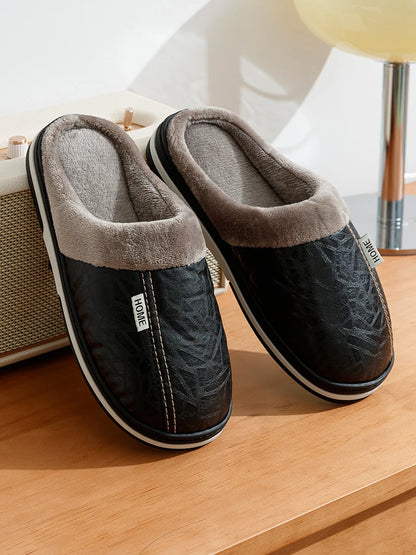 Men’s Winter PU Leather Slippers | Warm &amp; Waterproof Indoor Shoes