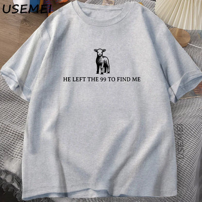 Retro Religious T-Shirt He Left The 99 T Shirt Christian Bible Verse Tshirt Faith Cotton Short Sleeve Graphic T Shirts Tops