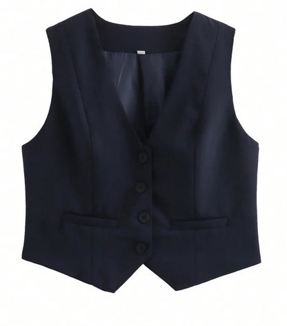 HH Women Fashion Solid Suit Vest Sleeveless Cropped Waistcoat Tops Vests Spring Summer Casual Office Lady Chic Tops