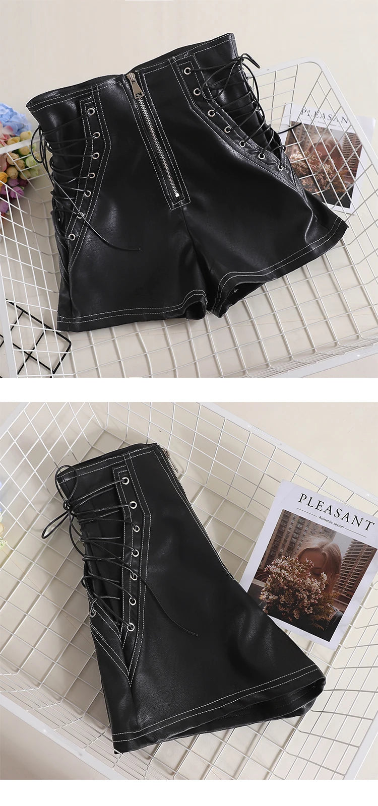 Women’s High-Waist PU Leather Shorts | Casual Wide-Leg Bow Detail