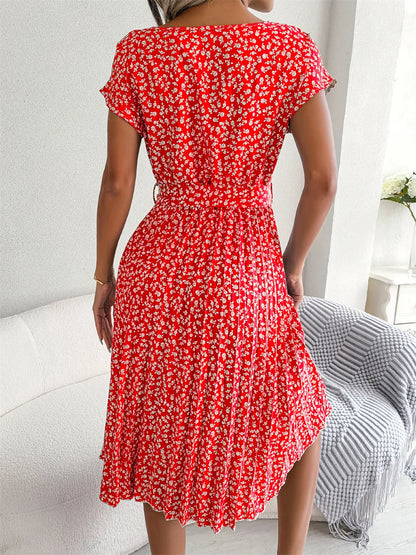 Women’s Floral Pleated A-Line Dress