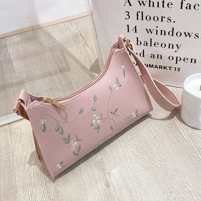 Summer Floral Lace Stitching PU Leather Shoulder Bag