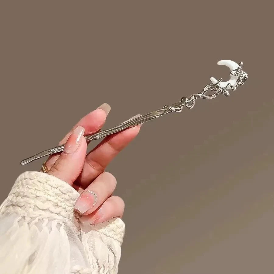 Romantic Moonstone Star &amp; Moon Hair Stick