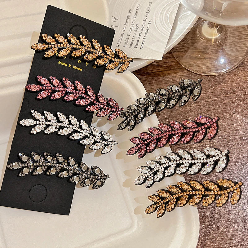 Elegant Rhinestone Sparkling Wheat Hair Clips for Women
