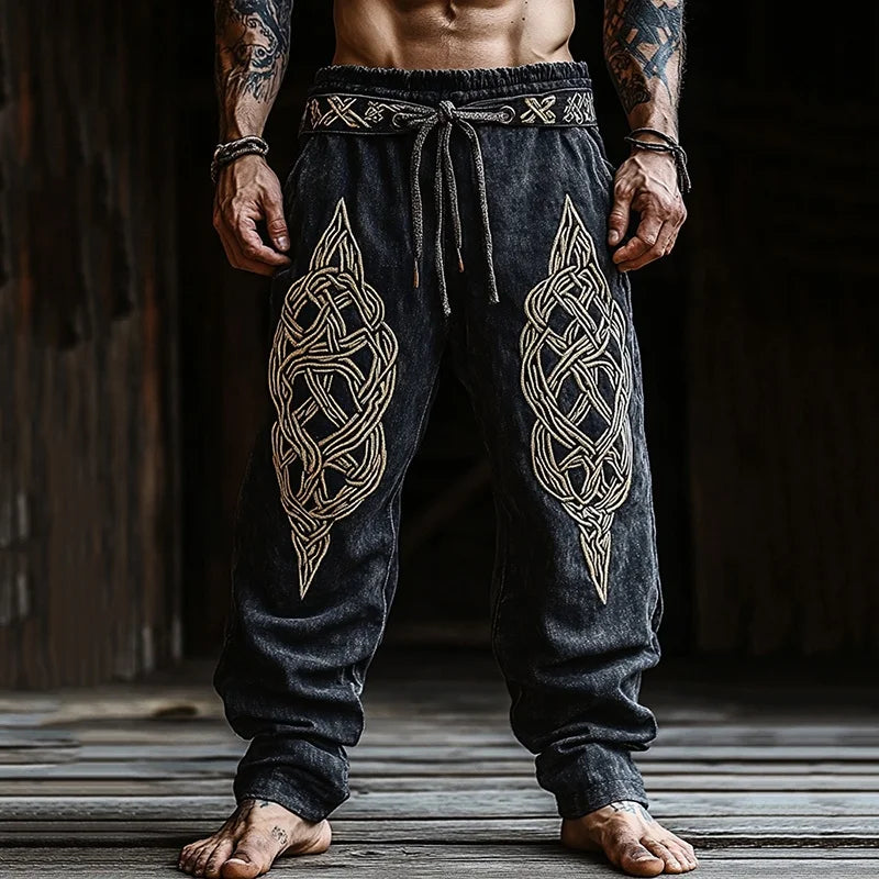 Men’s Retro Viking Celtic Skeleton 3D Printed Casual Drawstring Pants