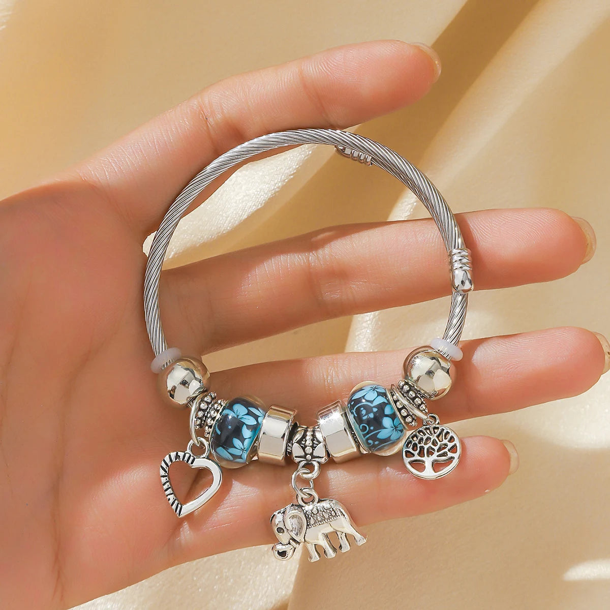 Elephant &amp; Life Tree Charm Bracelet