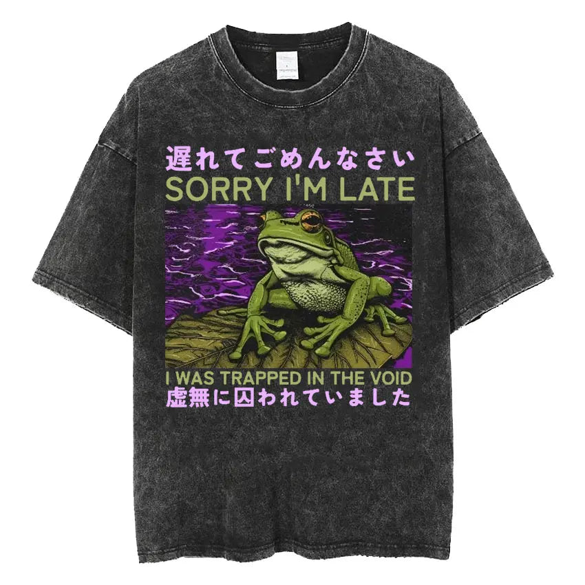 Retro Frog Print Oversized T-Shirt | Funny Japanese Style Tee